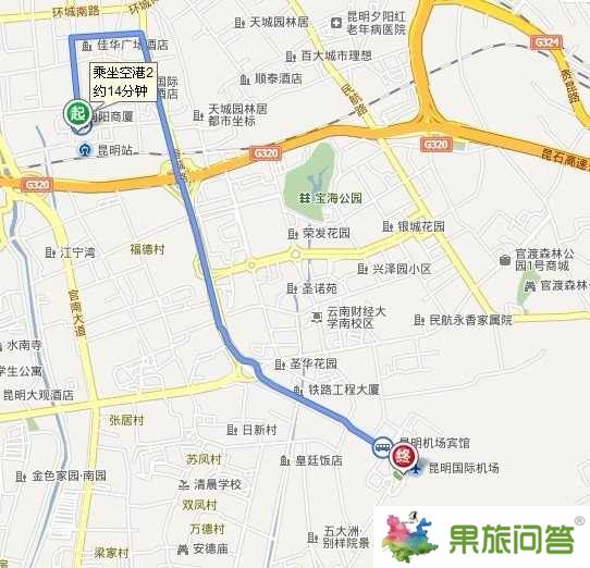 昆明站到昆明國際機場公交車線路圖